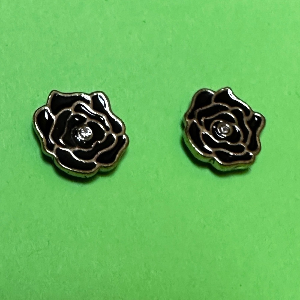 Black Rose Stud Earrings - Womens Jewelry - goth emo flower